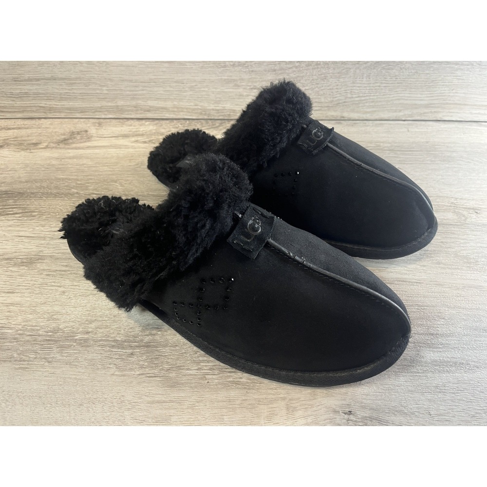 UGG Scuffette II Slipper Black Suede Shearling Womans 11 Cozy‎ Comfy Shoes